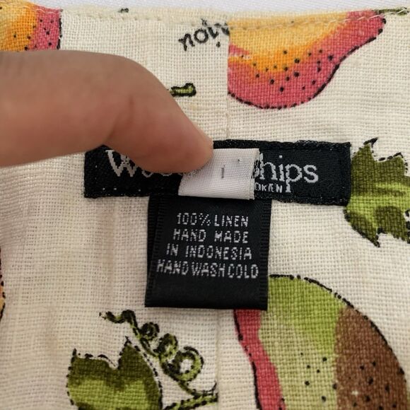 Wooden Ships Dress S 100% Linen Beige Pear Fruit Vintage Funky Cottage Country - Picture 5 of 7